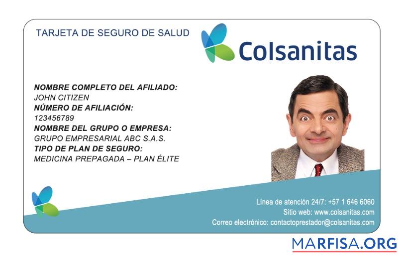 Printable Colombia health insurance card example